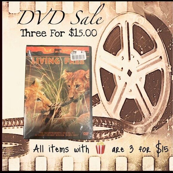 🍿3/$15 DVD Living Free the Sequel to Born Free movie Family Video Rated G - Picture 1 of 8